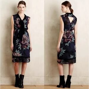 Anthropologie Maeve Womens Brelin Floral Midi Dress Sz S Cut Out Moody Romantic